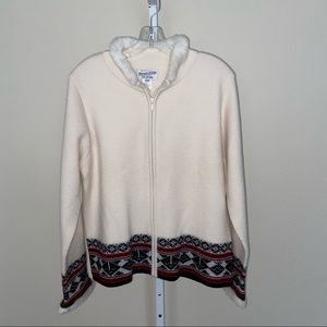 Pendleton Full Zip Merino Wool Sweater Faux Fur